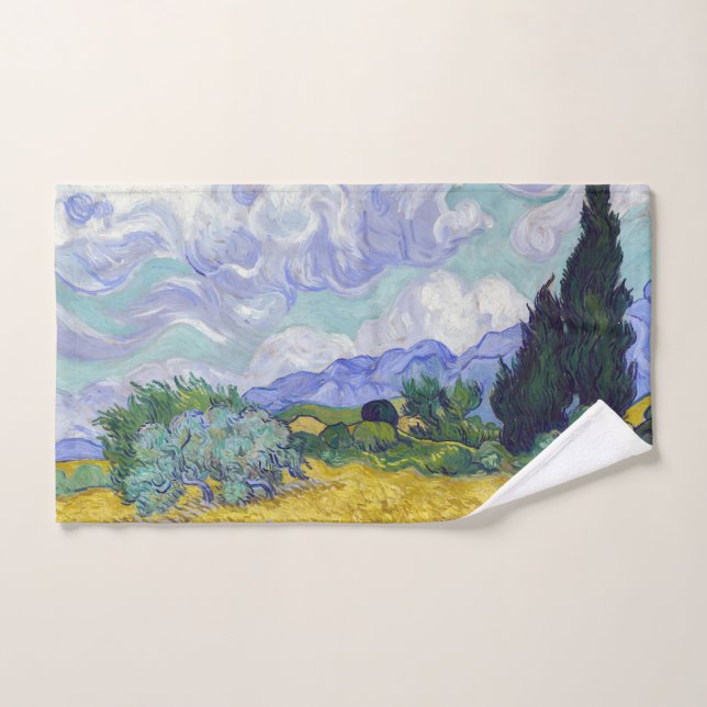 Vincent Van Gogh - Wheat Field with Cypresses Bath Towel Set (Hand Towel)