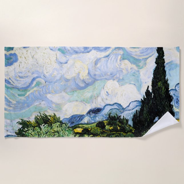 Vincent Van Gogh Wheat Field with Cypresses Beach Towel (Front)