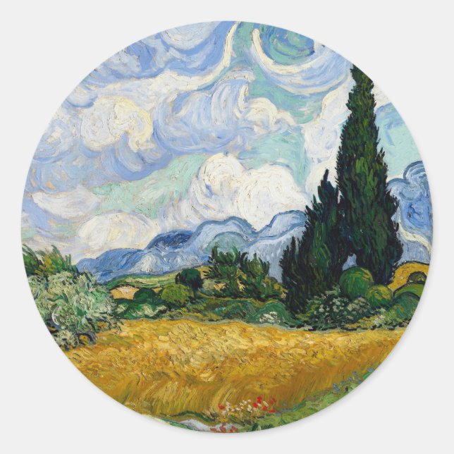 Vincent Van Gogh Wheat Field With Cypresses Classic Round Sticker (Front)