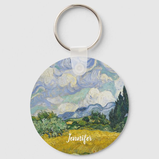 Vincent Van Gogh Wheat Field with Cypresses Custom Key Ring (Front)
