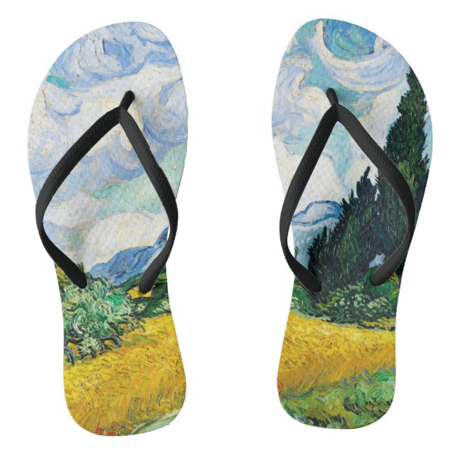 Vincent Van Gogh Wheat Field with Cypresses Flip Flops (Footbed)
