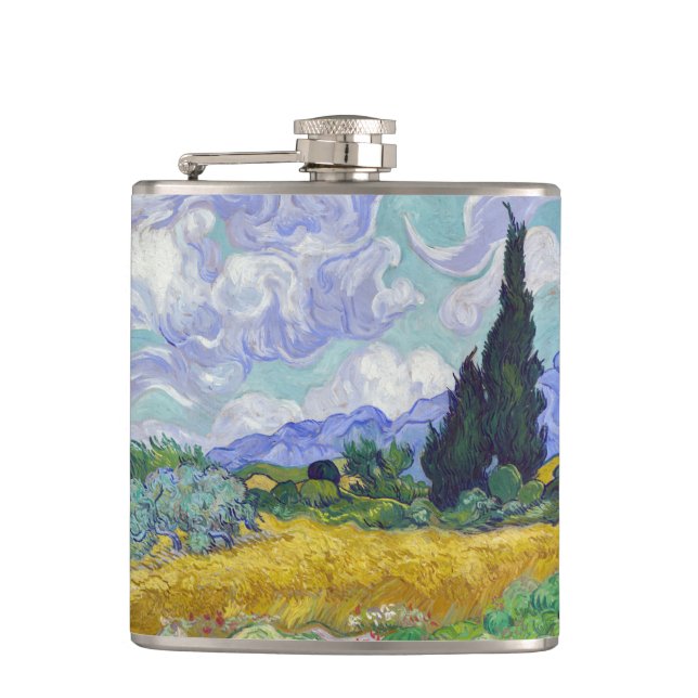 Vincent Van Gogh - Wheat Field with Cypresses Hip Flask (Front)