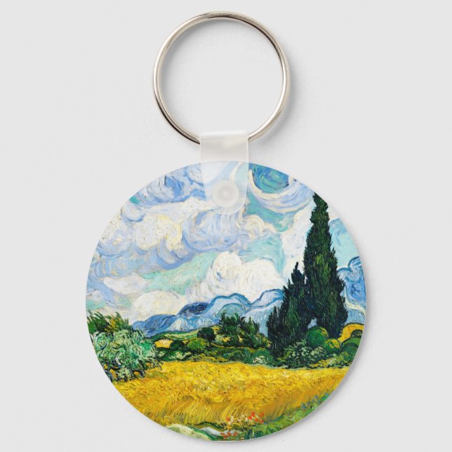 Vincent Van Gogh Wheat Field with Cypresses Key Ring (Front)