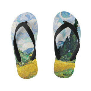 Vincent Van Gogh Wheat Field with Cypresses Kid's Flip Flops