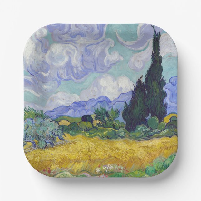 Vincent Van Gogh - Wheat Field with Cypresses Paper Plate (Front)
