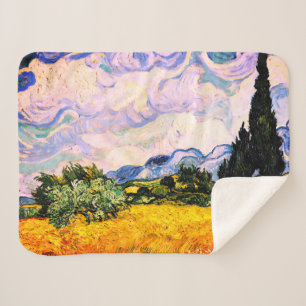 Vincent Van Gogh Wheat Field with Cypresses Sherpa Blanket