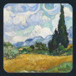 Vincent Van Gogh Wheat Field With Cypresses Square Sticker<br><div class="desc">Vincent Van Gogh Wheat Field With Cypresses Fine Art A Wheatfield with Cypresses (occasionally called A Cornfield with Cypresses) is any of three similar 1889 oil paintings by Vincent van Gogh, as part of his wheat field series. All were executed at the Saint-Paul-de-Mausole mental asylum at Saint-Remy near Arles, France,...</div>