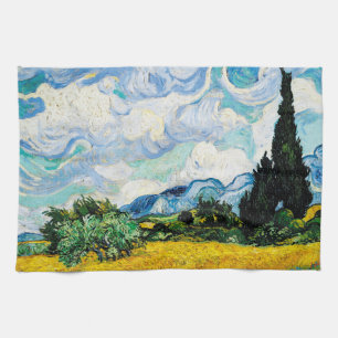 Vincent Van Gogh Wheat Field with Cypresses  Tea Towel