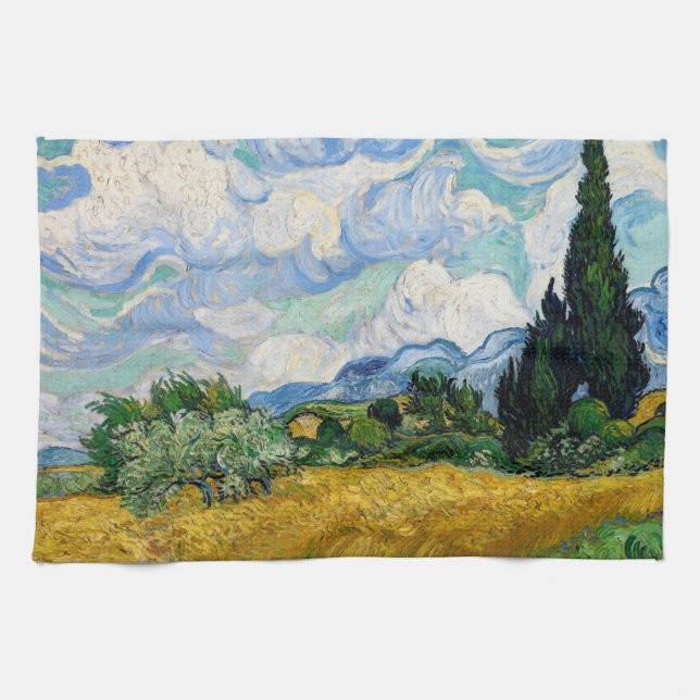 Vincent Van Gogh - Wheat Field with Cypresses Tea Towel (Horizontal)