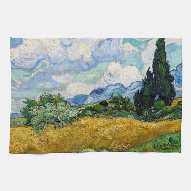 Vincent Van Gogh - Wheat Field with Cypresses Tea Towel (Horizontal)