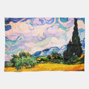 Vincent Van Gogh Wheat Field with Cypresses  Tea Towel