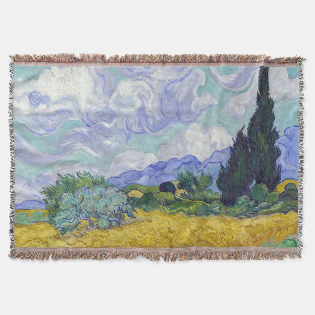 Vincent Van Gogh - Wheat Field with Cypresses Throw Blanket (Front)