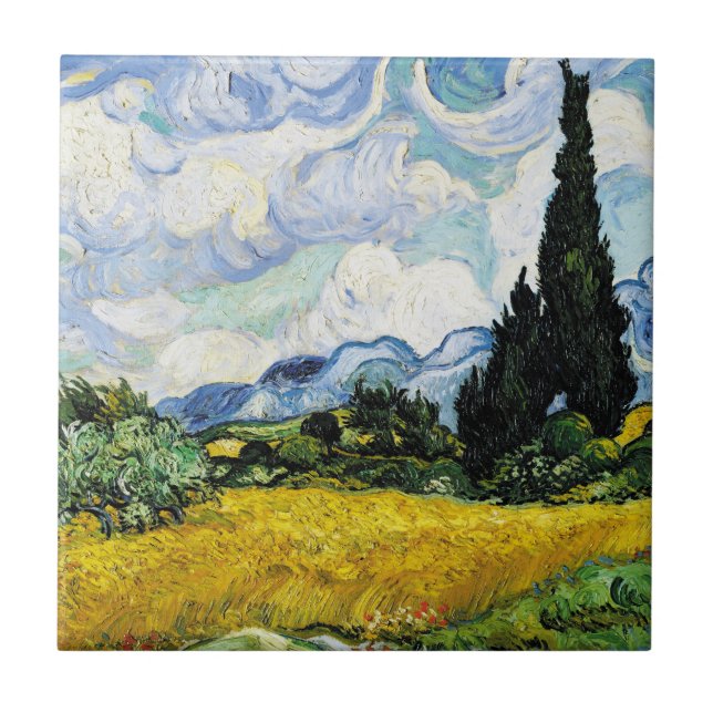 Vincent Van Gogh Wheat Field with Cypresses   Tile (Front)