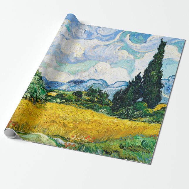 Vincent Van Gogh Wheat Field with Cypresses Wrapping Paper (Unrolled)