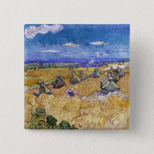 Vincent van Gogh - Wheat Stacks with Reapers 15 Cm Square Badge