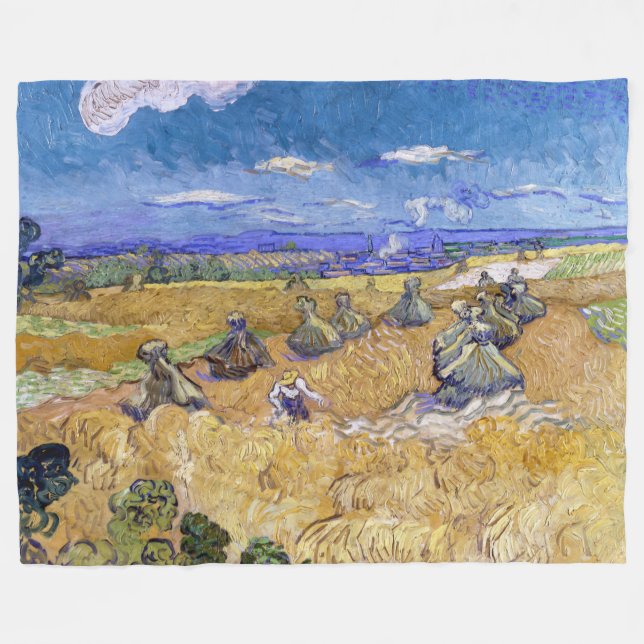 Vincent van Gogh - Wheat Stacks with Reapers Fleece Blanket (Front (Horizontal))