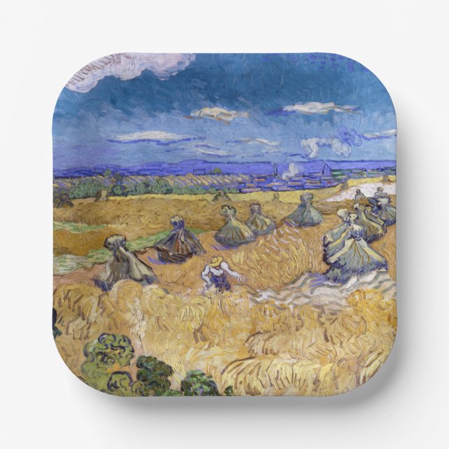 Vincent van Gogh - Wheat Stacks with Reapers Paper Plate (Front)