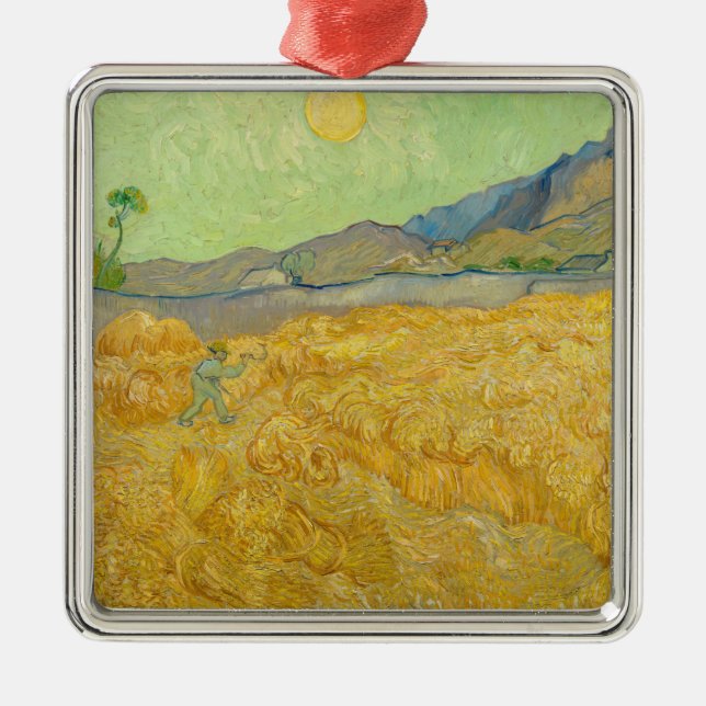 Vincent van Gogh - Wheatfield with a Reaper Metal Tree Decoration (Front)