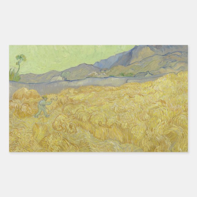Vincent van Gogh - Wheatfield with a Reaper Rectangular Sticker (Front)