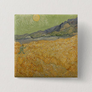 Vincent van Gogh   Wheatfield with Reaper, 1889 15 Cm Square Badge