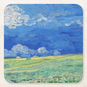 Vincent van Gogh - Wheatfields under Thunderclouds Square Paper Coaster
