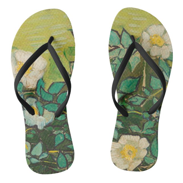 Vincent Van Gogh Wild Roses Fine Art Flip Flops (Footbed)