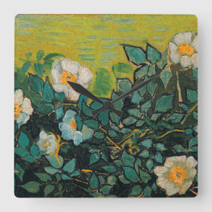 Vincent Van Gogh Wild Roses Vintage Floral Art Square Wall Clock