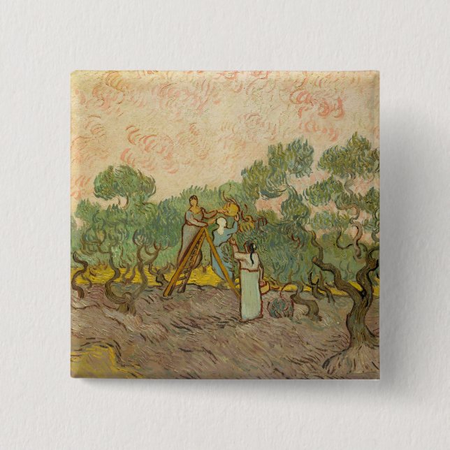 Vincent van Gogh - Women Picking Olives  15 Cm Square Badge (Front)