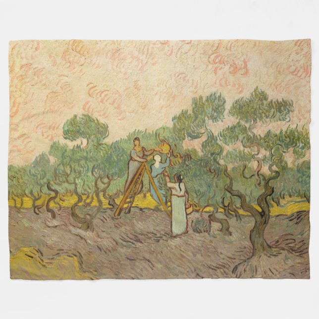 Vincent van Gogh - Women Picking Olives Fleece Blanket (Front (Horizontal))