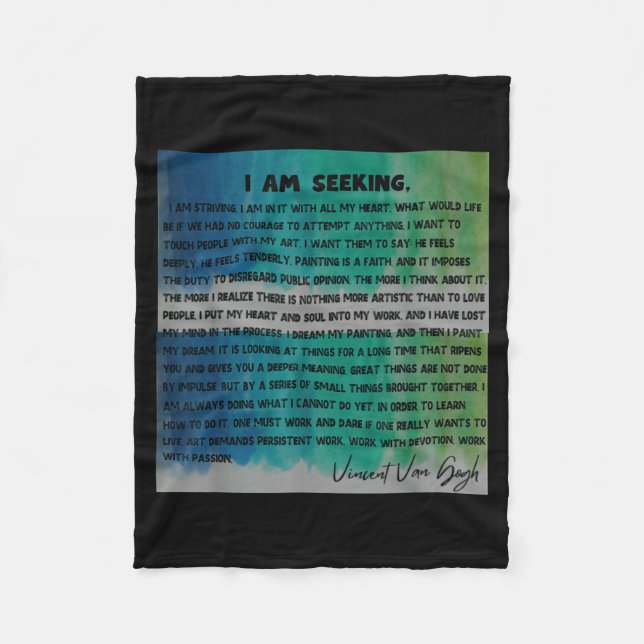 Vincent Van Gogh Words Quotes Manifesto Tygraphy G Fleece Blanket (Front)