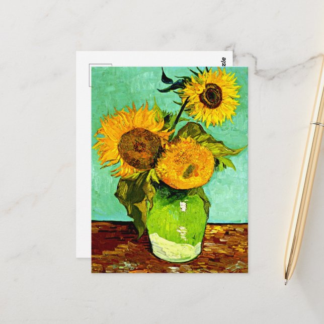 Vincent  van Gogh's Sunflowers (3). Postcard (Front/Back In Situ)