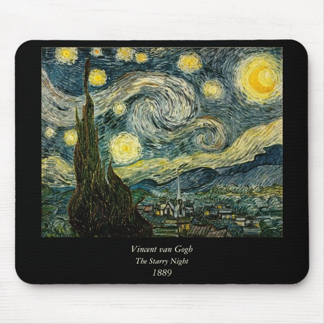 Vincent van Gogh's The Starry Night (1889) Mouse Mat (Front)