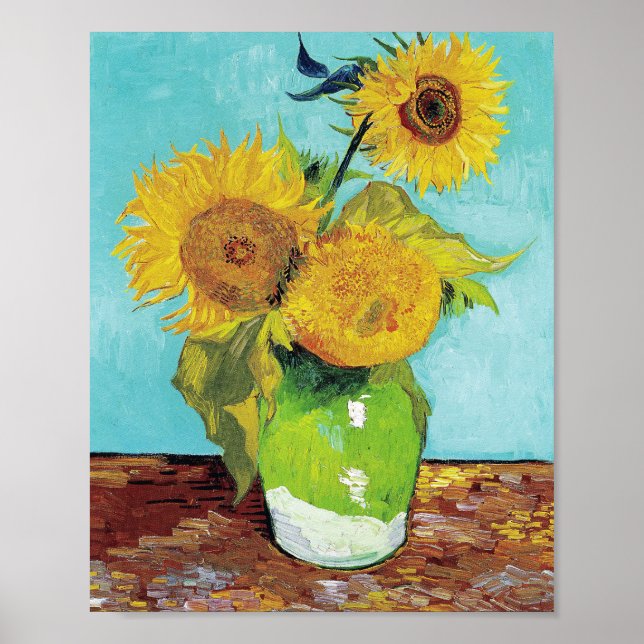 Vincent van Gogh's Vase with Three Sunflowers Poster (Front)