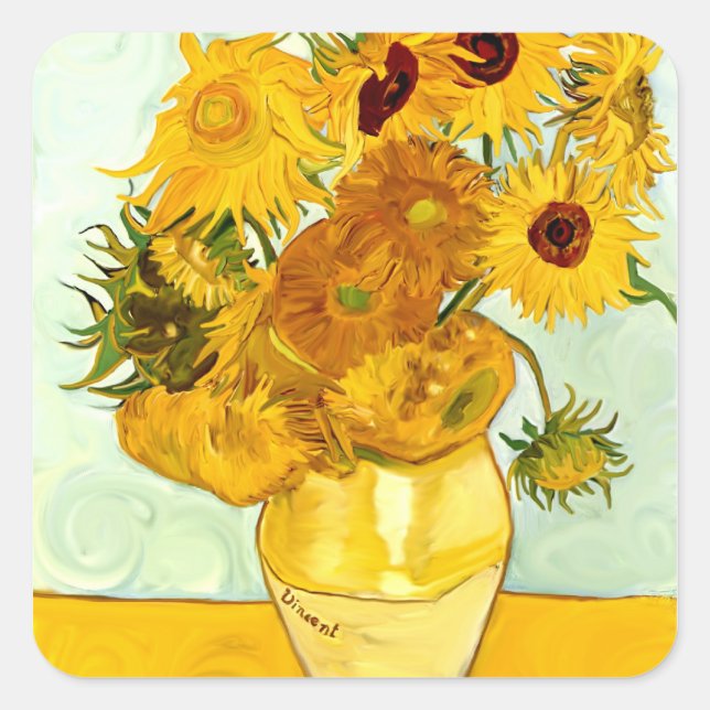 Vincent Van Gogh's Yellow Sunflower Painting 1888 Square Sticker (Front)