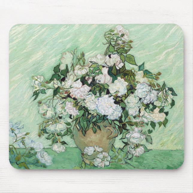 Vincent Willem van Gogh, Vase with Pink Roses Mouse Mat (Front)
