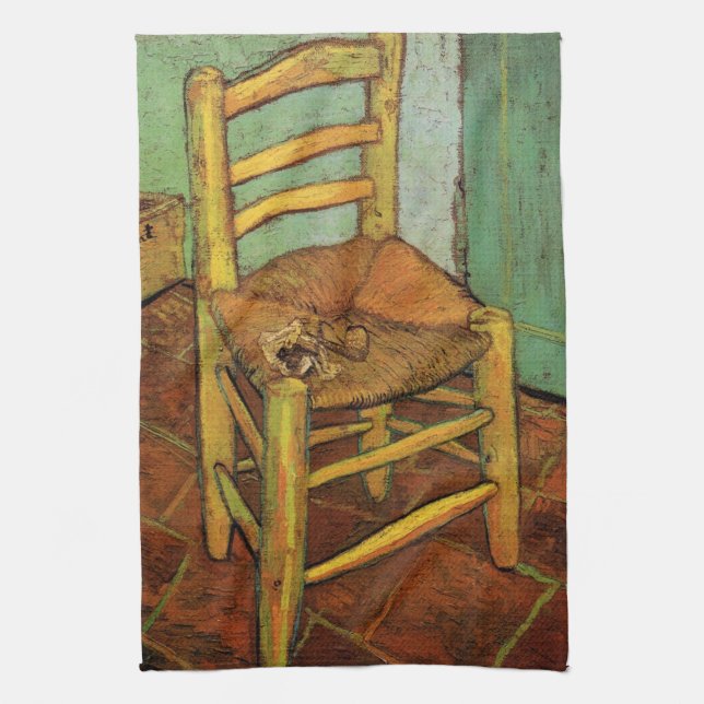Vincent's Chair with His Pipe by Vincent van Gogh Tea Towel (Vertical)