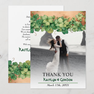 Vine and wood rustic St Patricks Day wedding photo Thank You Card