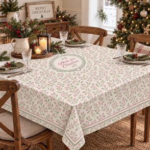 Vine & Berry Christmas Pattern Sage Cran ID1337 Tablecloth