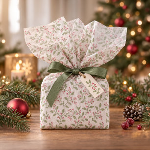Vine & Berry Christmas Pattern Sage Cran ID1337 Tissue Paper