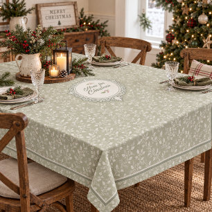 Vine & Berry Christmas Pattern Sage ID1337 Tablecloth