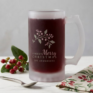 Vine & Berry Merry Christmas Motif ID1337 Frosted Glass Beer Mug