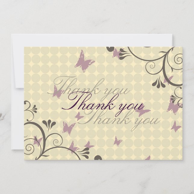 Vine & Butterfly Design Thank You Card Cream (Front)