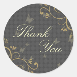 Vine & Butterfly Design Thank You Sticker