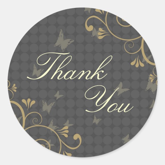 Vine & Butterfly Design Thank You Sticker (Front)