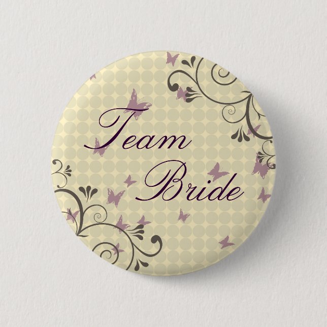 Vine & Butterfly Team Bride Button Cream (Front)