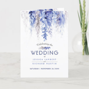 Vine cascading watercolor blue grey white wedding programme