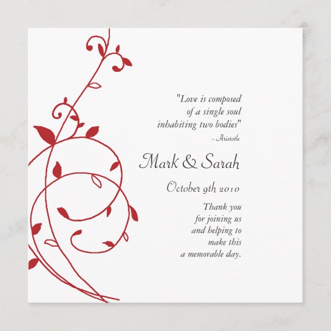 Vine Divine Red Wedding Program Programme (Front)