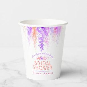 Vine flowers purple watercolor bridal shower paper cups