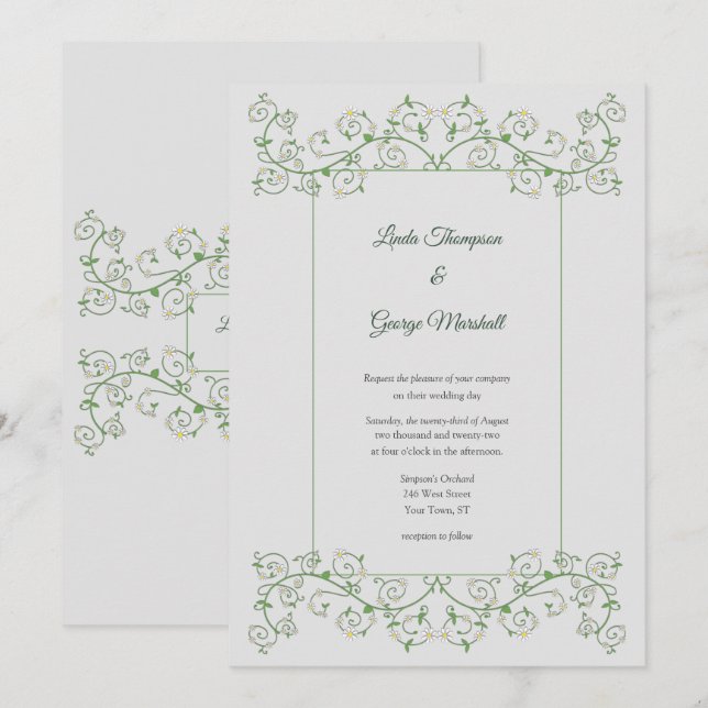 Vine Heart Trellis Light Grey Wedding Invitation (Front/Back)