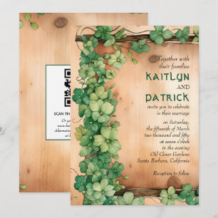 Vine on wood St Patrick's Day QR rustic wedding Invitation